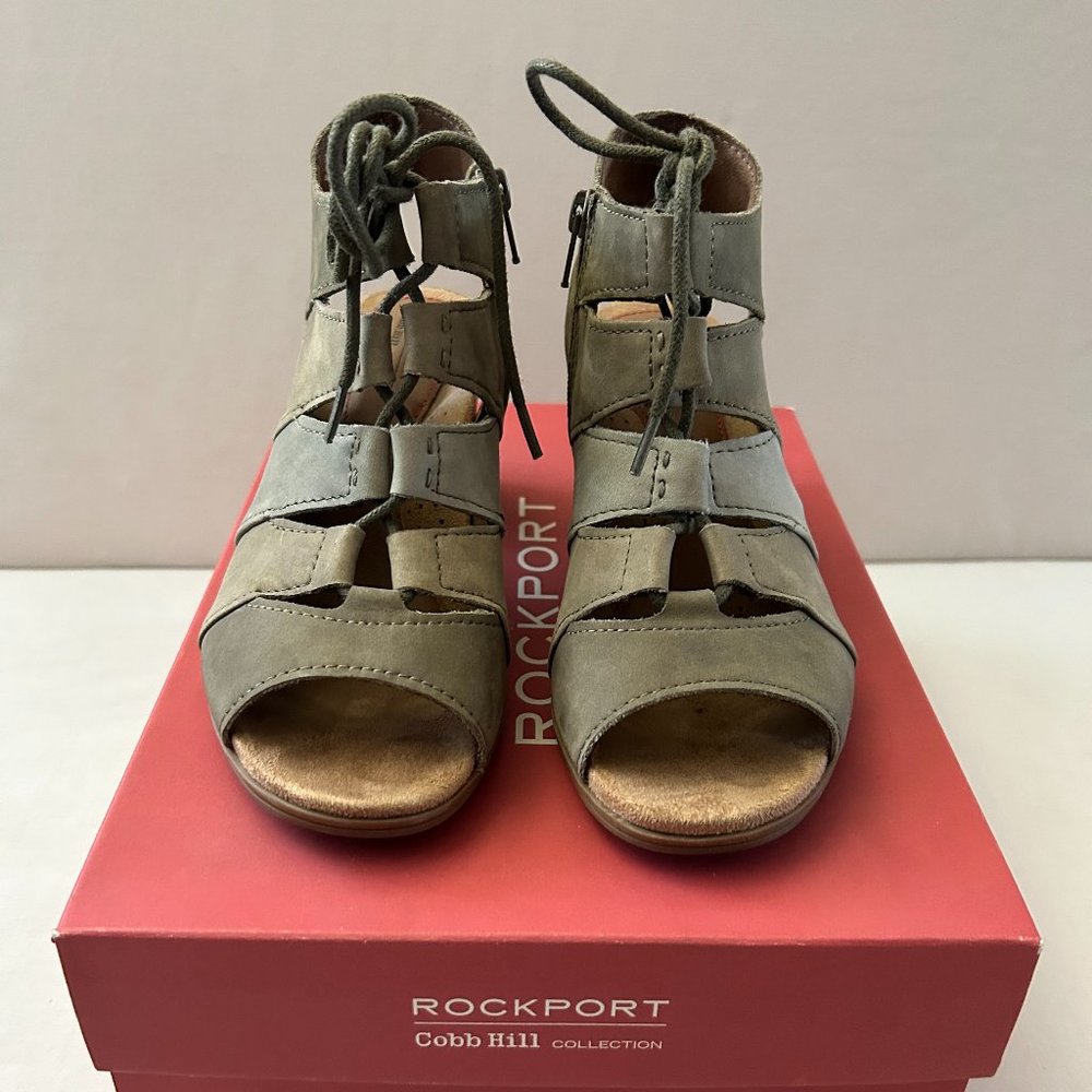Rockport Cobb Hill Collection Women's Hattie Lace-up Suede Side Zip Olive Sage 7